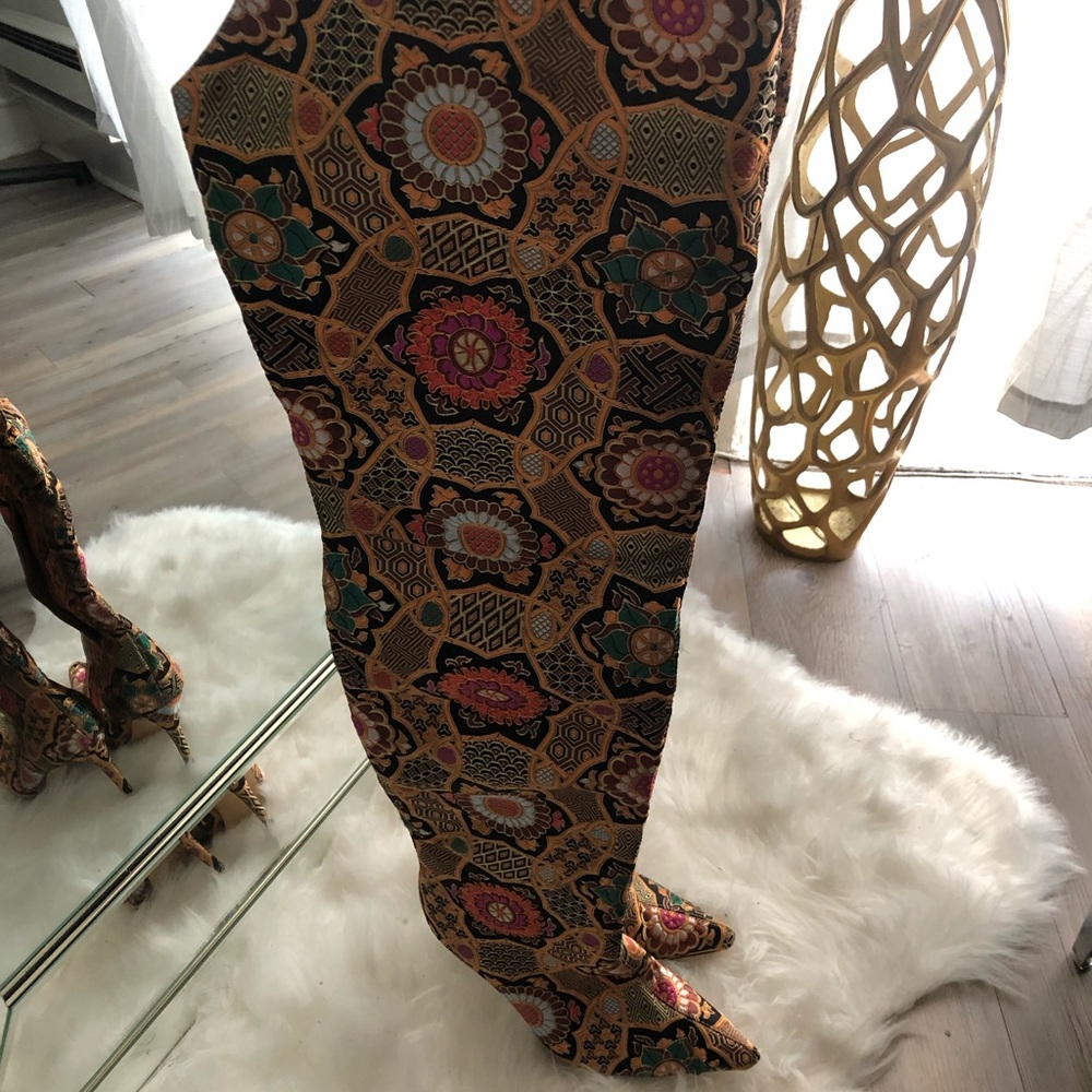 Gold Oriental Brocade thigh boots. Worn once. Great condition. Comfy and stylish